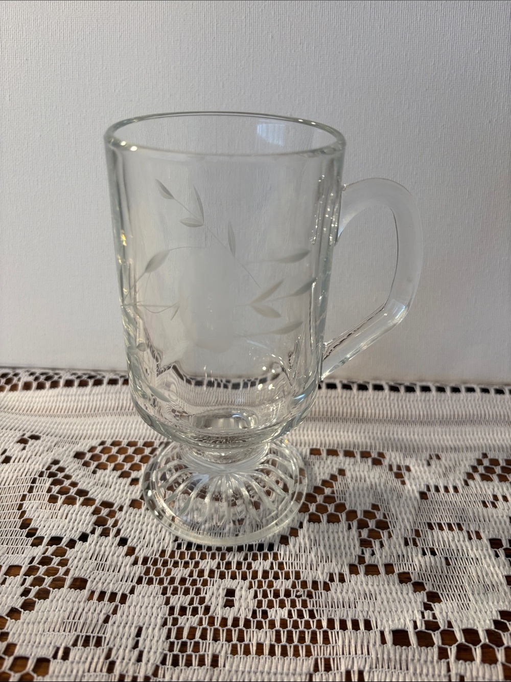 Princess House Clear Etched Glass Pedestal Mug with Handle - Clear